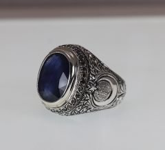 Nanosital  Sapphire ve Pırlanta taşlı Ay yıldızlı yüzük safir